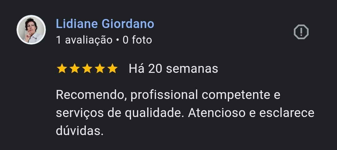 Avaliação 5 estrelas Lidiane